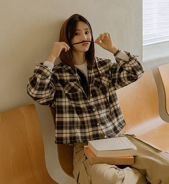 Bert Peach-Fleece String Hooded Shirt
