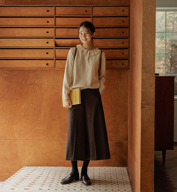 Joy Back-Elastic Waist Wide Crop Slacks