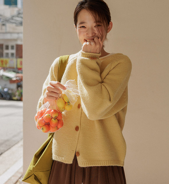 Leather Labels Balloon Sleeve Knit Cardigan