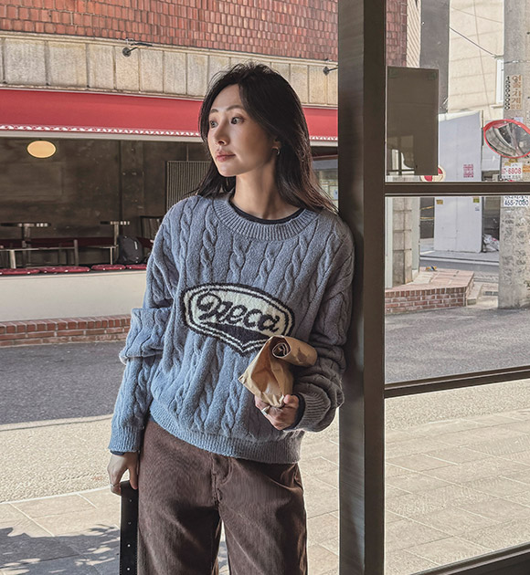[Just One Exclusive] Leka Lettered Twisted Wool Knitwear