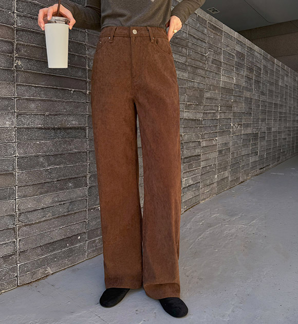 Heating Straight Fit Corduroy Bonded Brushed Pants (Short/Long)