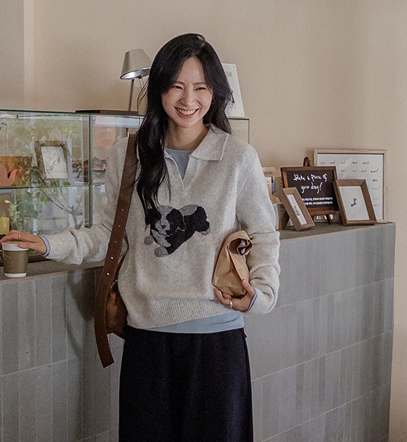[Just One Exclusive] Puppy V-necked Collar Wool Knitwear