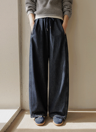 Cover cut raised fleece string banding denim (Short/Basic/Long)