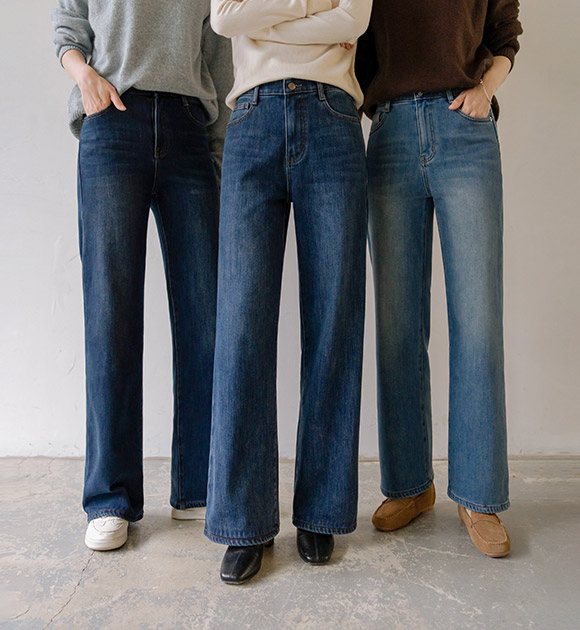 [📢F/W Best/Restock] Honey Stretch Cozy Fleece-lined Wide Jeans (Short/Long)