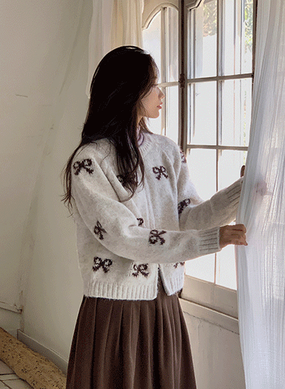 Ribbon two-way knit zip-up