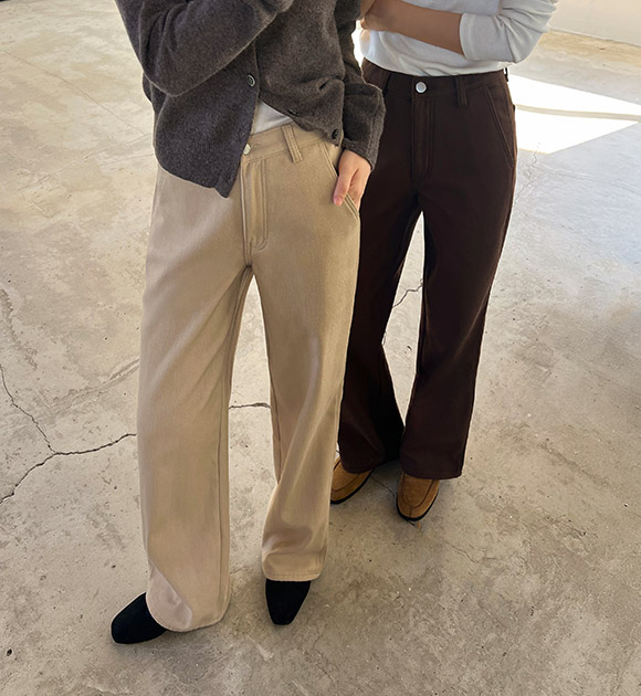 Cozy Texture Brushed Semi-Wide Cotton Pants (Short/Basic/Long)