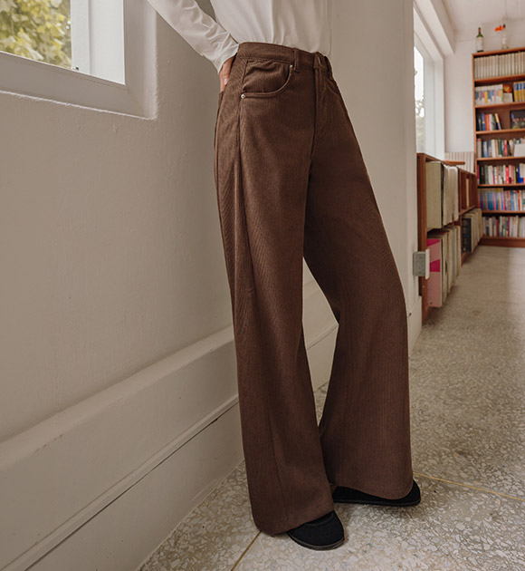 Corduroy Bonded Brushed Line Wide Jeans (Short/ Basic/ Long)