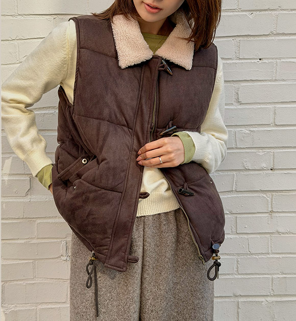 Melyu Fleece-Collar Padded Toggle Vest